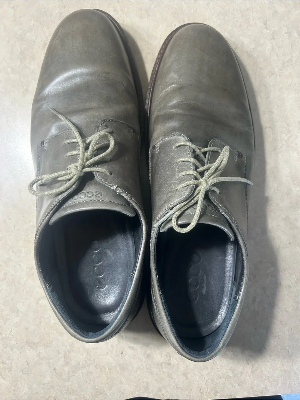 ECCO Men’s Gray Leather Derby Shoes Size 12 Comfort Lace Up Casual Dress